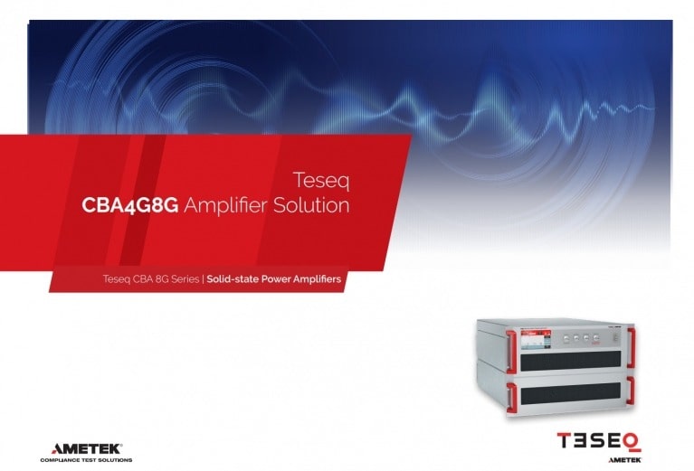 (주)이레테크에서 TESEQ RF POWER AMPLIFIER CBA4G8G 시리즈 제품군 출시를 알리는 포스터